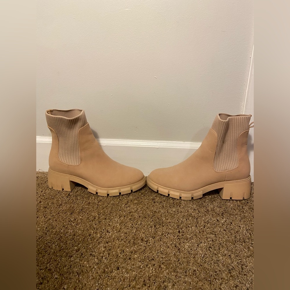 Cream platform ankle boots